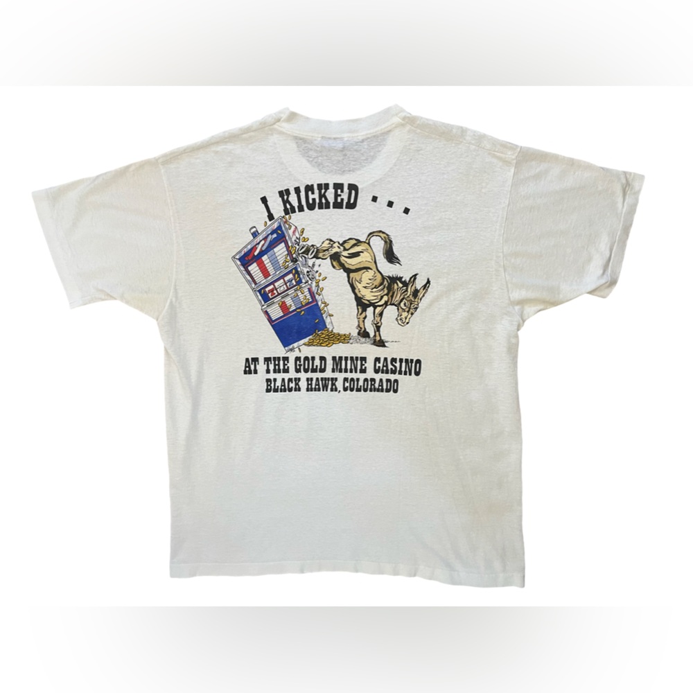 Mens Fruit of the Loom Best Vintage ‘The Goldmine Casino’ Graphic White Shirt XL